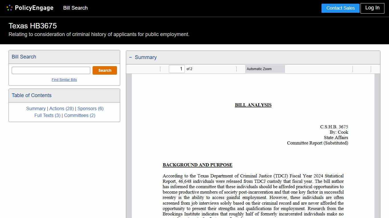 HB3675 Texas 2025-2026 Relating to consideration of criminal history of applicants for public employment. - Legislative Tracking PolicyEngage