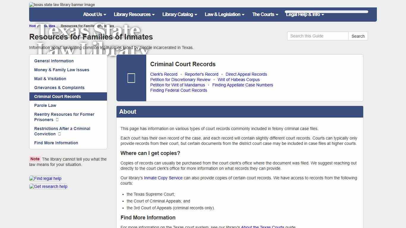 Criminal Court Records - Resources for Families of Inmates - Guides at Texas State Law Library