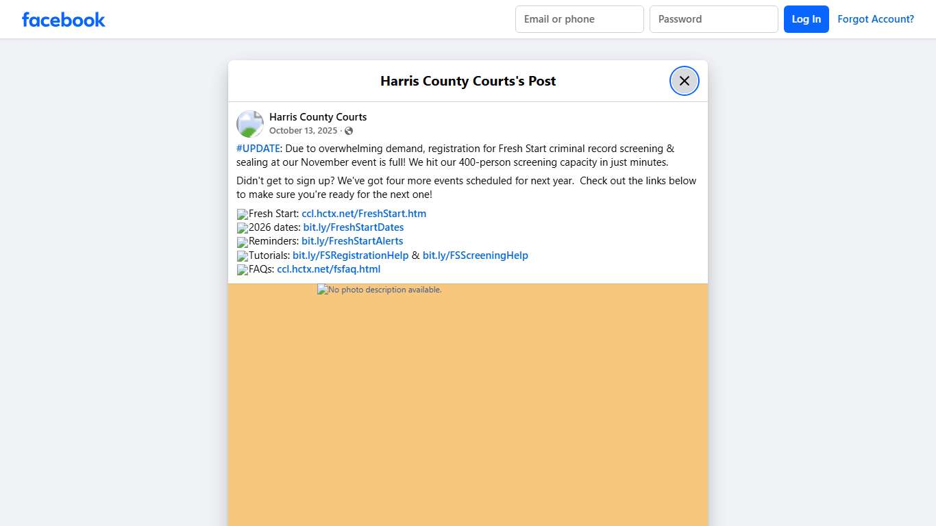 #UPDATE: Due to overwhelming... - Harris County Courts Facebook